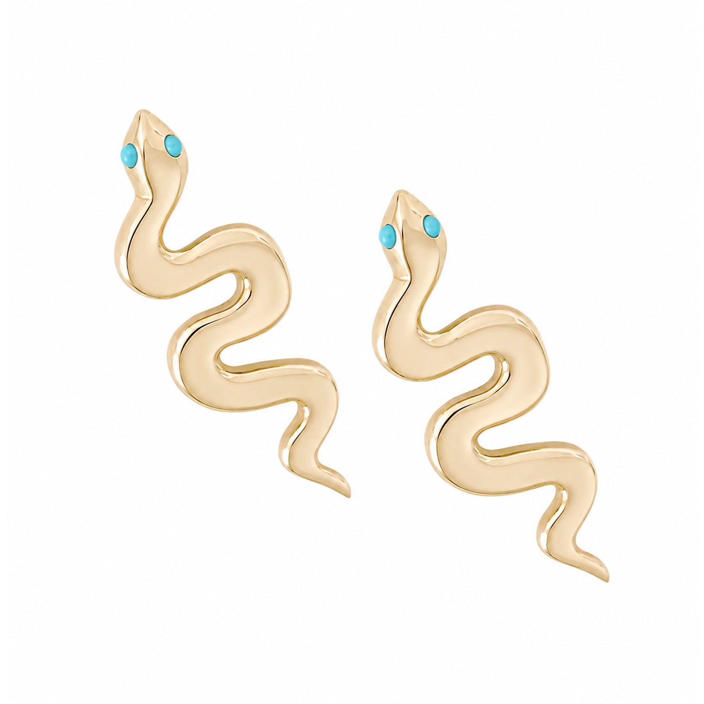 14K Gold Turquoise Eye Swivel Snake Stud Earrings
