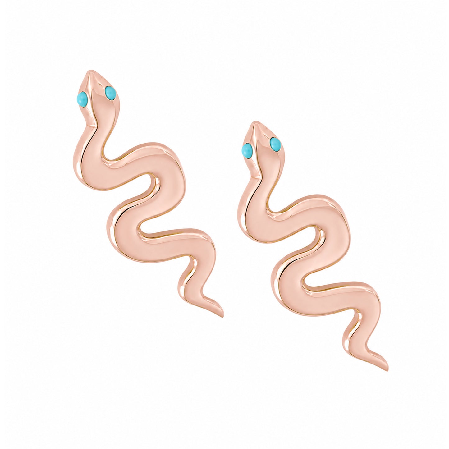 14K Gold Turquoise Eye Swivel Snake Stud Earrings