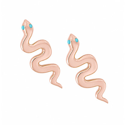 14K Gold Turquoise Eye Swivel Snake Stud Earrings
