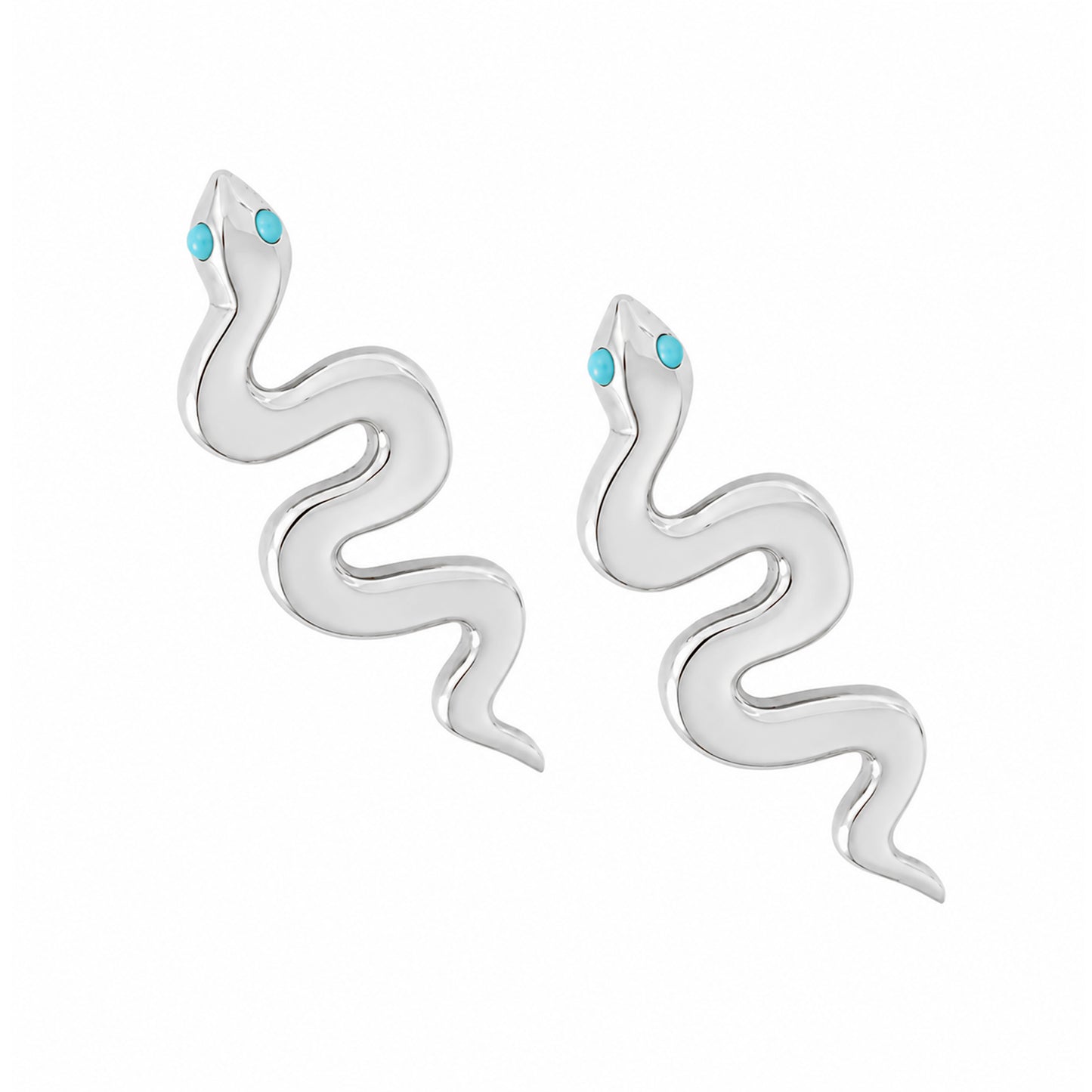14K Gold Turquoise Eye Swivel Snake Stud Earrings