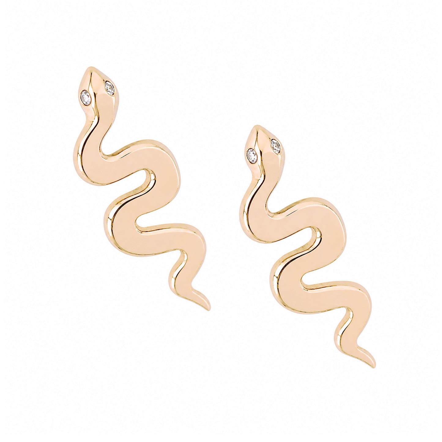 14K Gold Diamond Eye Swivel Snake Stud Earrings