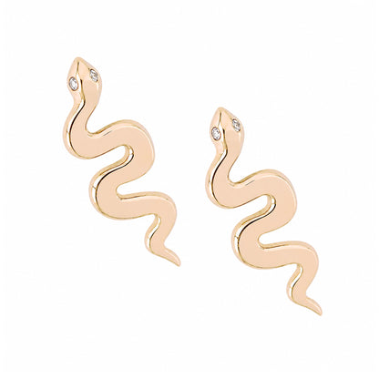 14K Gold Diamond Eye Swivel Snake Stud Earrings