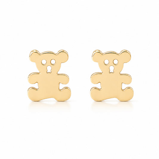 14K Gold Teddy Bear Stud Earrings