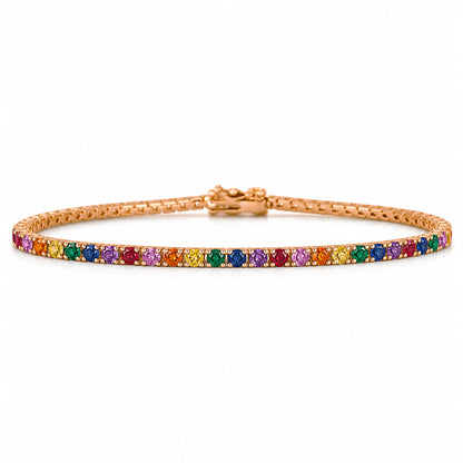 14K Gold Rainbow Gemstone Tennis Bracelet