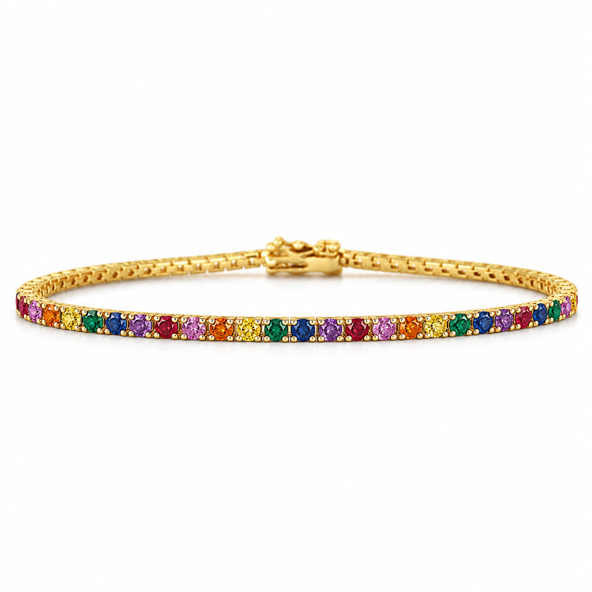 14K Gold Rainbow Gemstone Tennis Bracelet