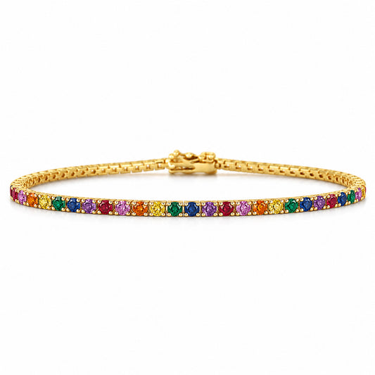 14K Gold Rainbow Gemstone Tennis Bracelet