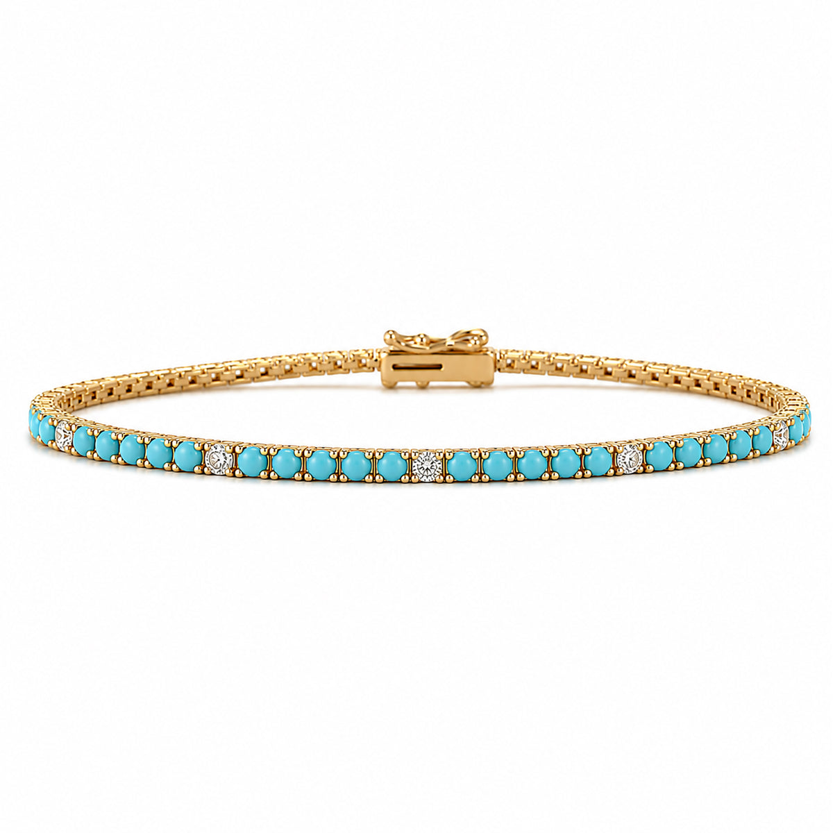 14K Gold Turquoise & Diamond Tennis Bracelet