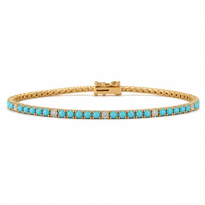 14K Gold Turquoise & Diamond Tennis Bracelet