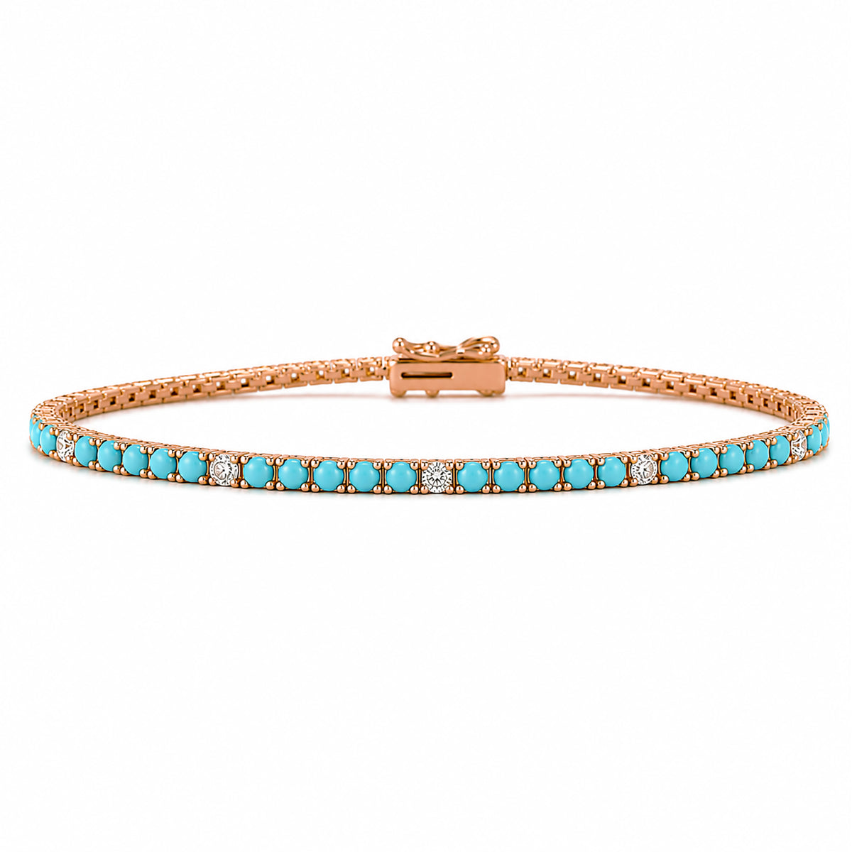 14K Gold Turquoise & Diamond Tennis Bracelet
