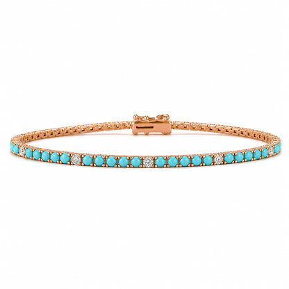 14K Gold Turquoise & Diamond Tennis Bracelet
