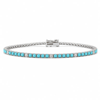 14K Gold Turquoise & Diamond Tennis Bracelet