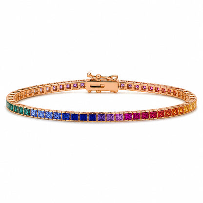 14K Gold Rainbow Sapphire Channel Set Tennis Bracelet