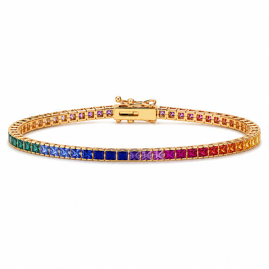 14K Gold Rainbow Sapphire Channel Set Tennis Bracelet