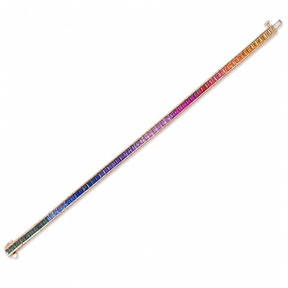 14K Gold Rainbow Sapphire Channel Set Tennis Bracelet
