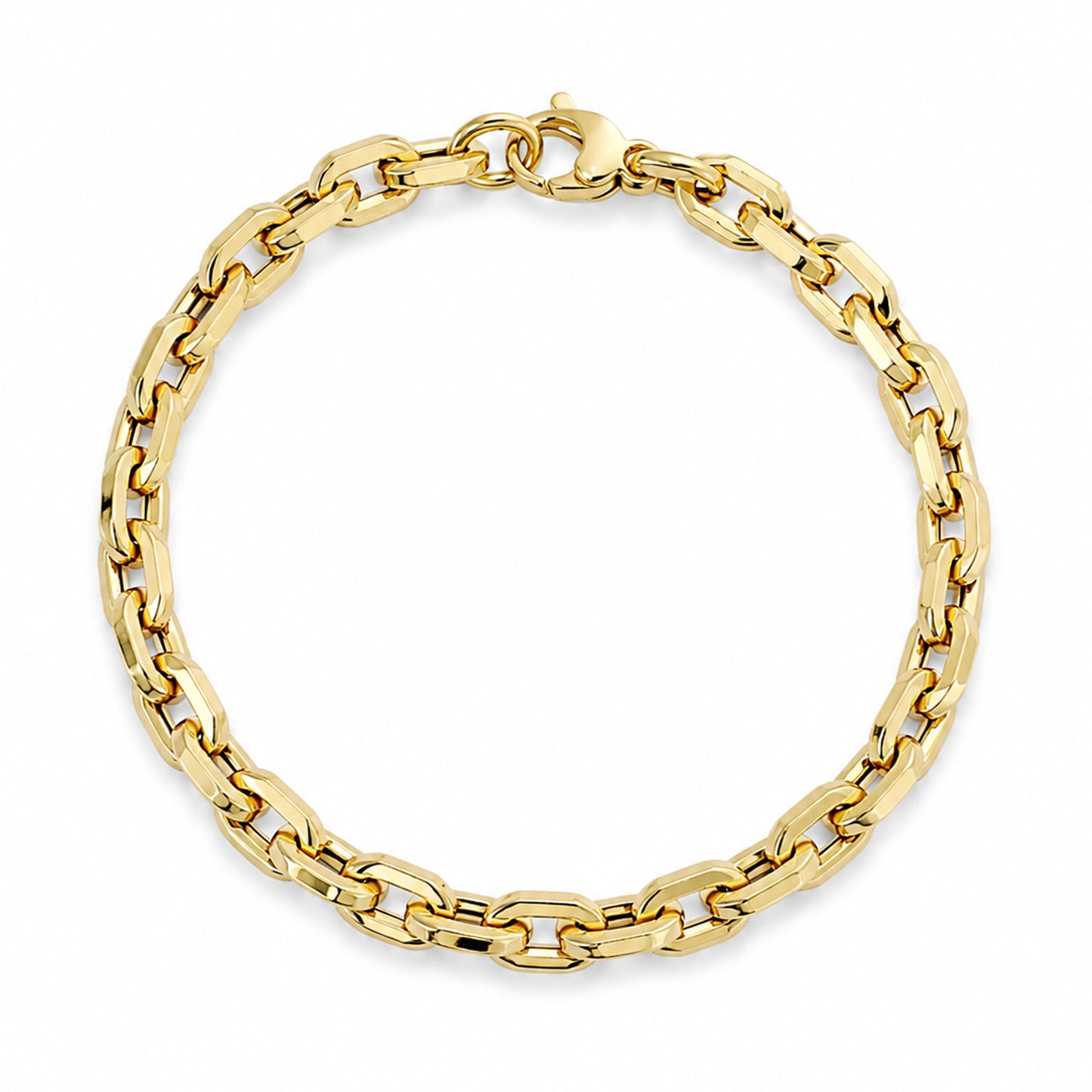 14K Gold Thick Flat Oval Link Bracelet, Small Size Links
