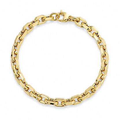 14K Gold Thick Flat Oval Link Bracelet, Small Size Links