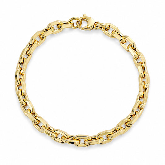 14K Gold Thick Flat Oval Link Bracelet, Small Size Links