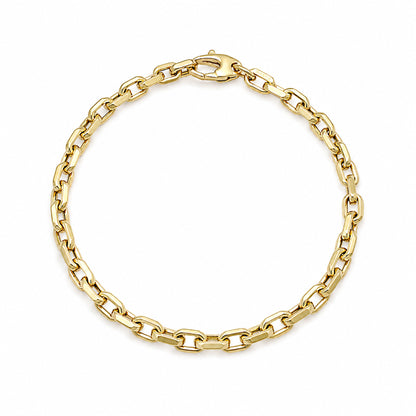 14K Gold Thick Flat Oval Rolo Link Bracelet, Small Size Links