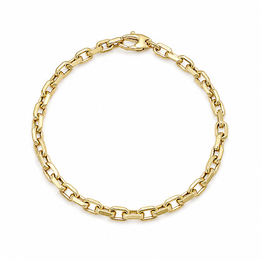 14K Gold Thick Flat Oval Rolo Link Bracelet, Small Size Links