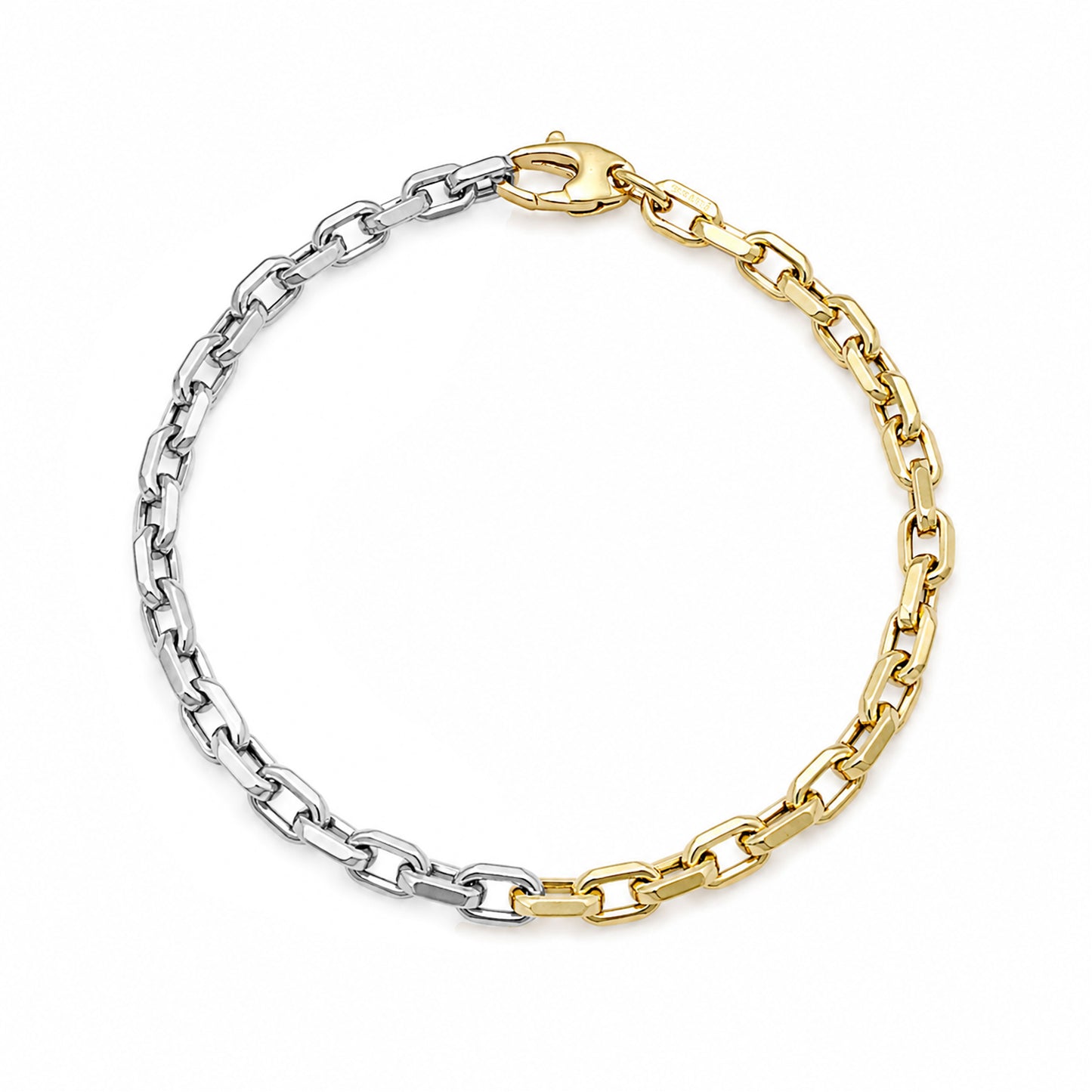 14K Gold Two Tone Thick Flat Oval Rolo Link Bracelet, Small Size Links