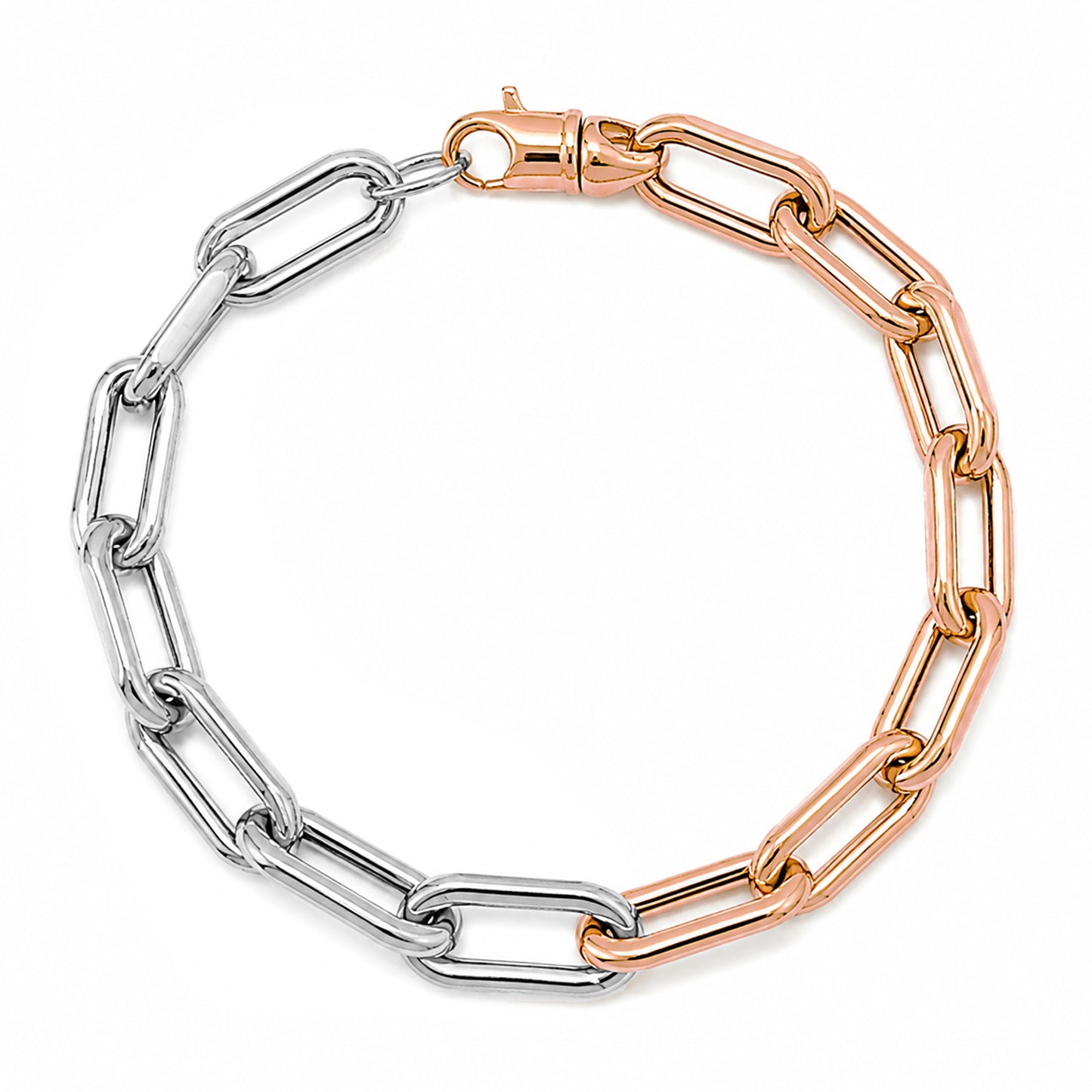 14K Gold Two-Tone Thick Oval Link Bracelet ~ Large Links