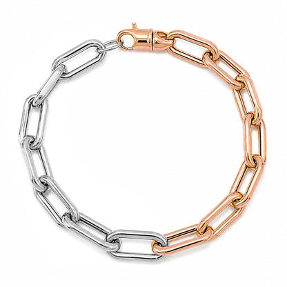 14K Gold Two-Tone Thick Oval Link Bracelet ~ Large Links