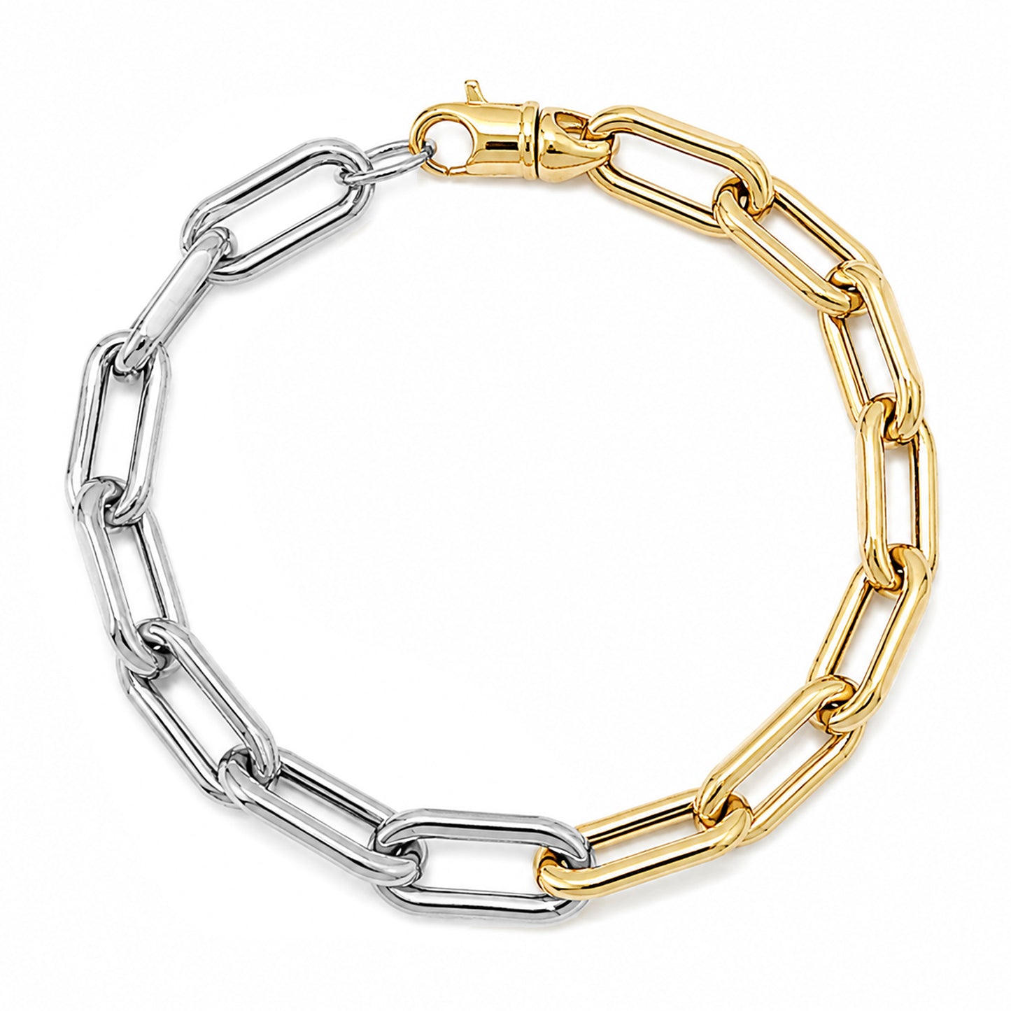 14K Gold Two-Tone Thick Oval Link Bracelet ~ Large Links