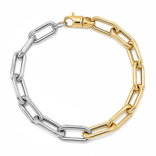 14K Gold Two-Tone Thick Oval Link Bracelet ~ Large Links