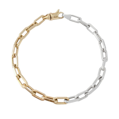 14K Gold Two-Tone Thick Oval Link Bracelet ~ Small Links