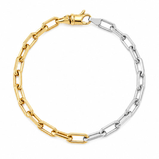 14K Gold Two-Tone Thick Oval Link Bracelet ~ Small Links