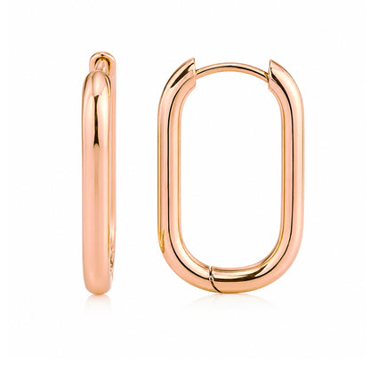 14K Gold Thick Elongated Oval Hoop Earrings