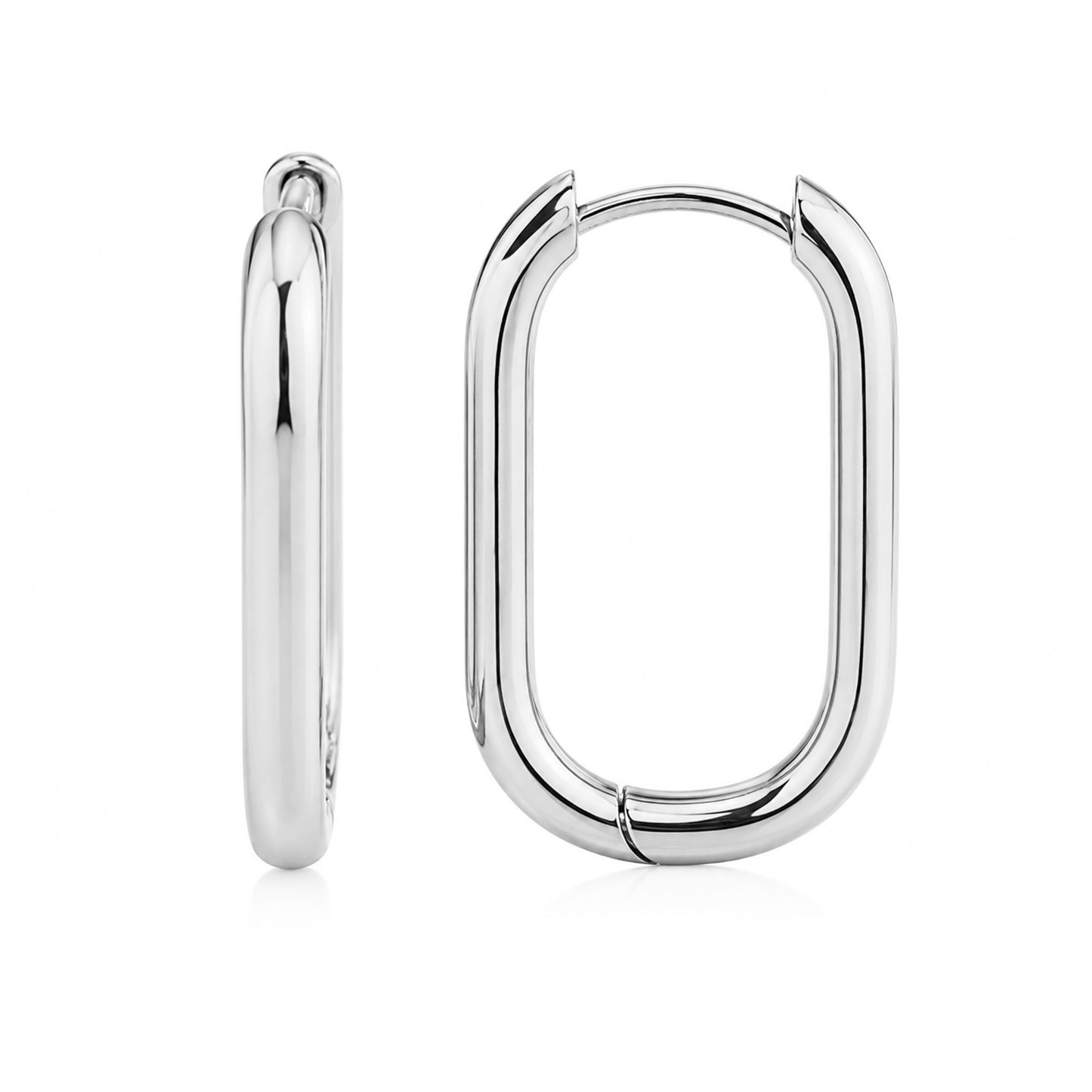 14K Gold Thick Elongated Oval Hoop Earrings