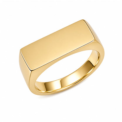 14K Gold Engravable Rectangle Signet Ring, Large Size