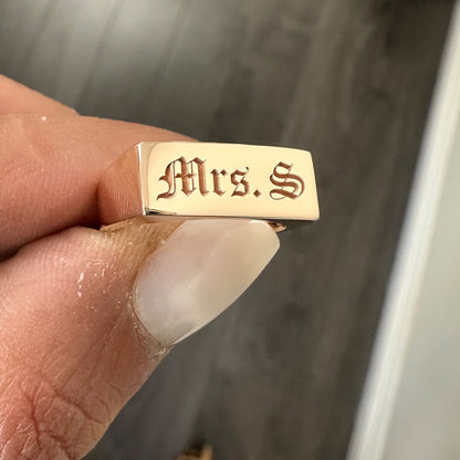 14K Gold Engravable Rectangle Signet Ring, Large Size