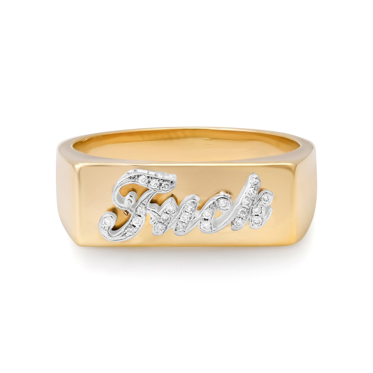 14K Gold Diamond "Fuck" Rectangle Signet Ring