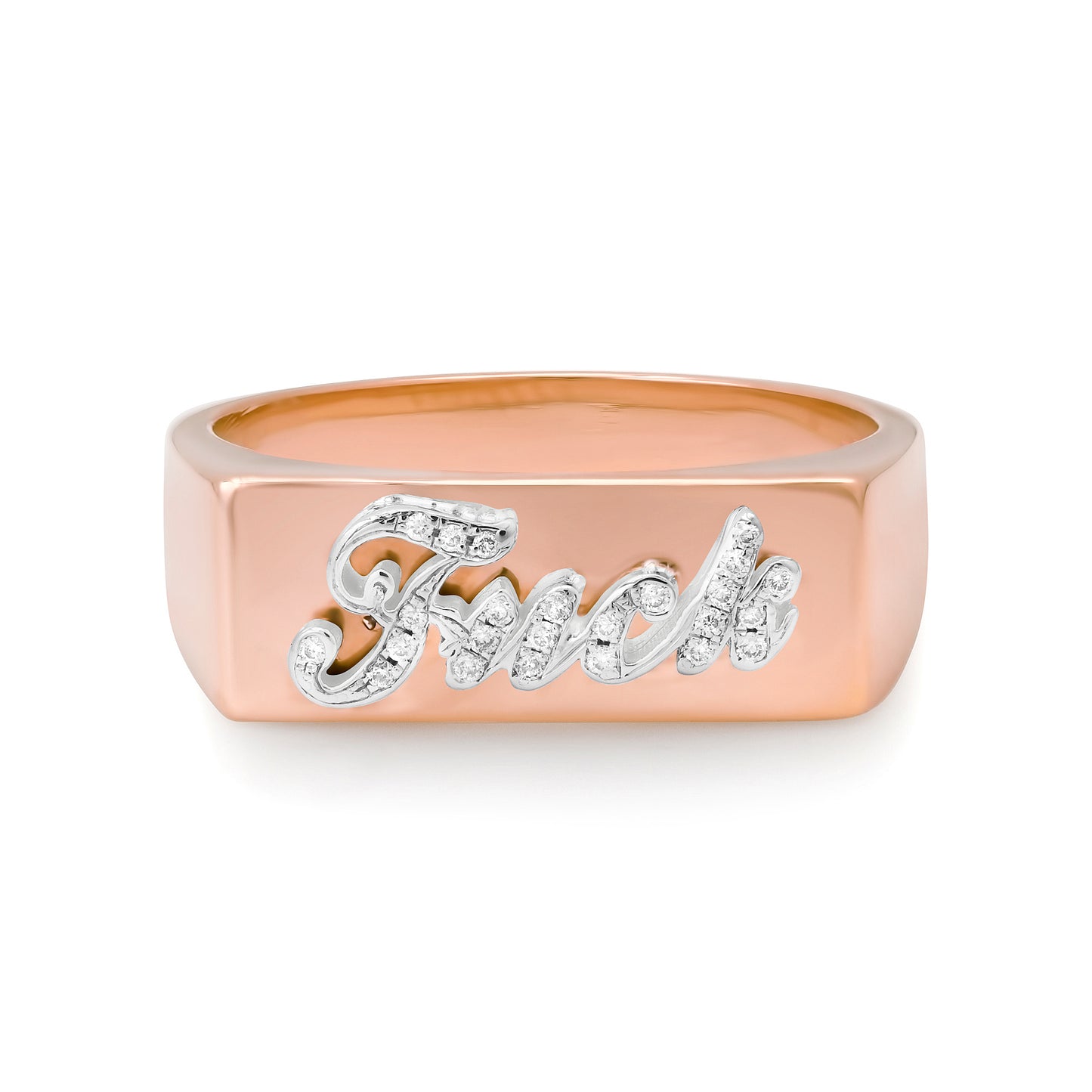 14K Gold Diamond "Fuck" Rectangle Signet Ring