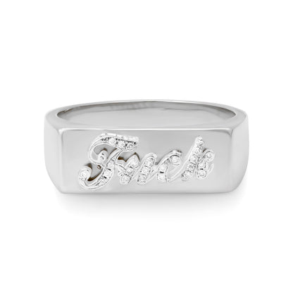 14K Gold Diamond "Fuck" Rectangle Signet Ring