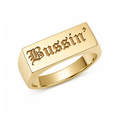 14K Gold Engravable Rectangle Signet Ring, Large Size