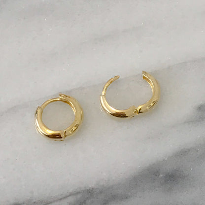 14K Gold Diamond Thick Medium Size Huggie Hoop Earrings