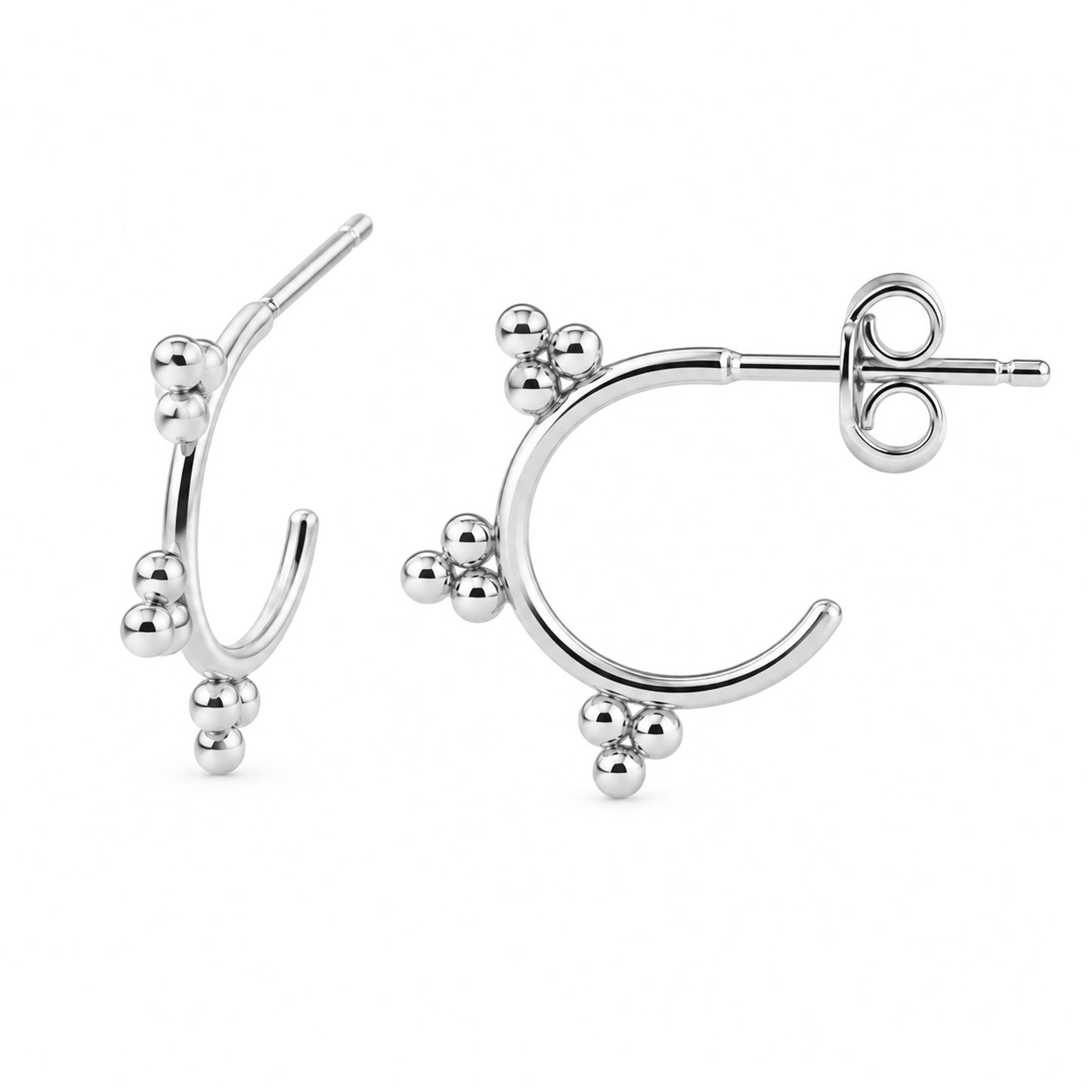 14K Gold Trinity Hoop Stud Earrings