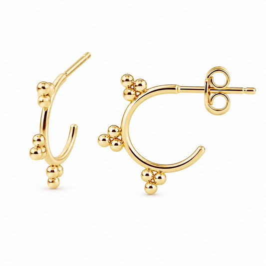 14K Gold Trinity Hoop Stud Earrings
