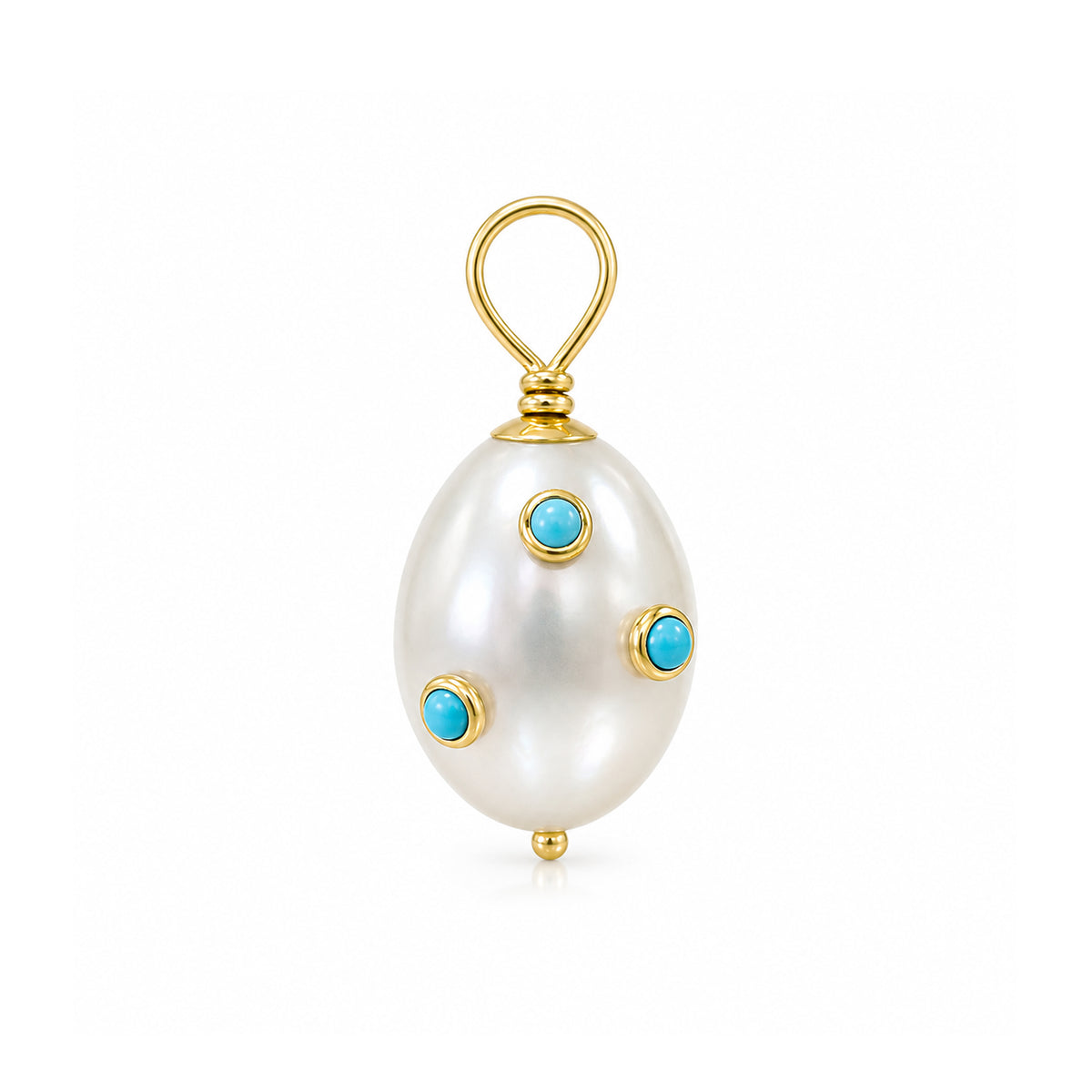 14K Gold Turquoise Studded Baroque Freshwater Cultured Pearl Pendant