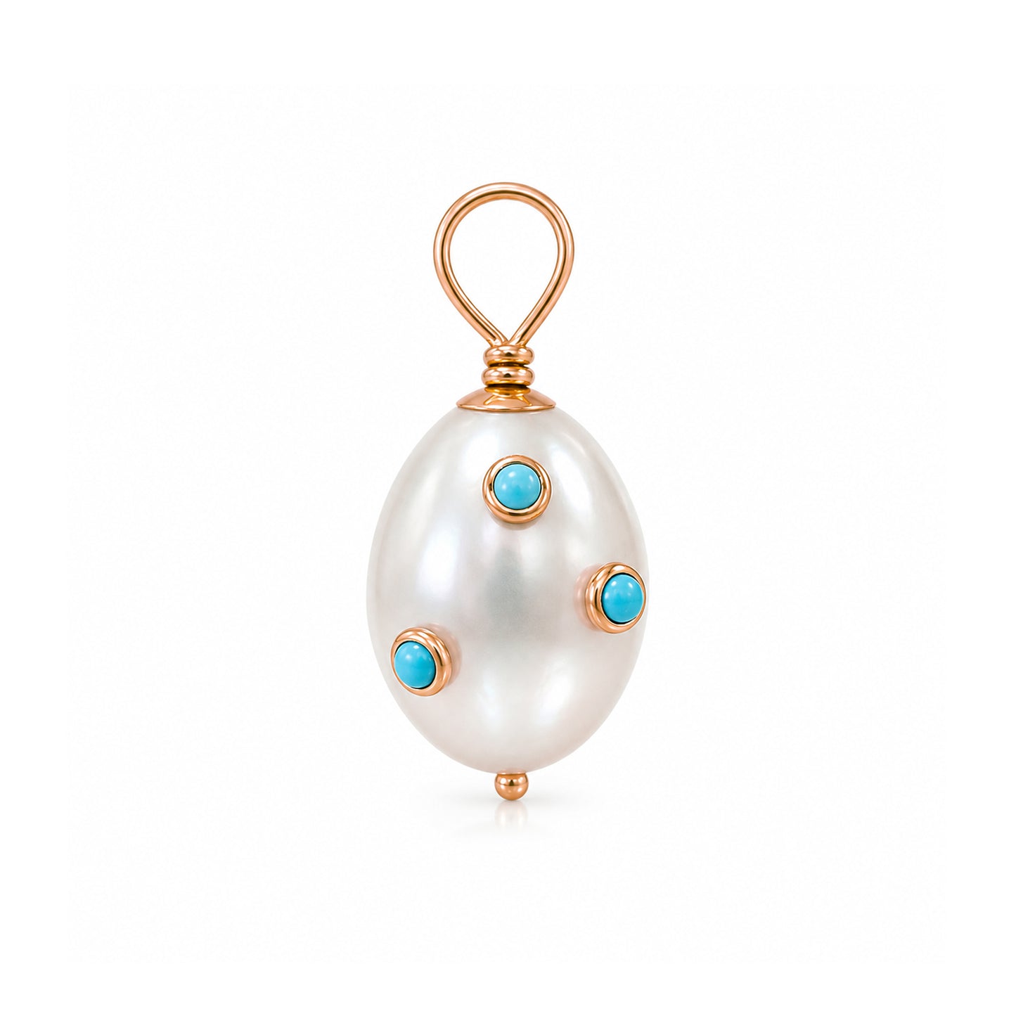 14K Gold Turquoise Studded Baroque Freshwater Cultured Pearl Pendant