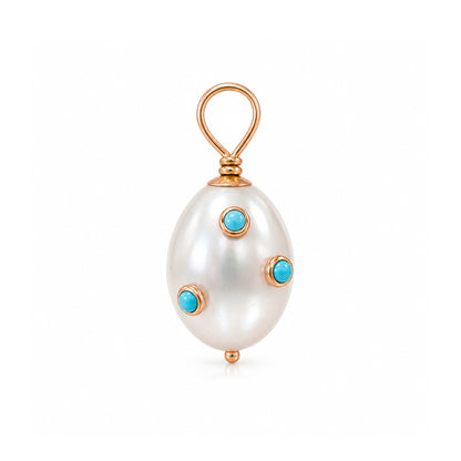 14K Gold Turquoise Studded Baroque Freshwater Cultured Pearl Pendant