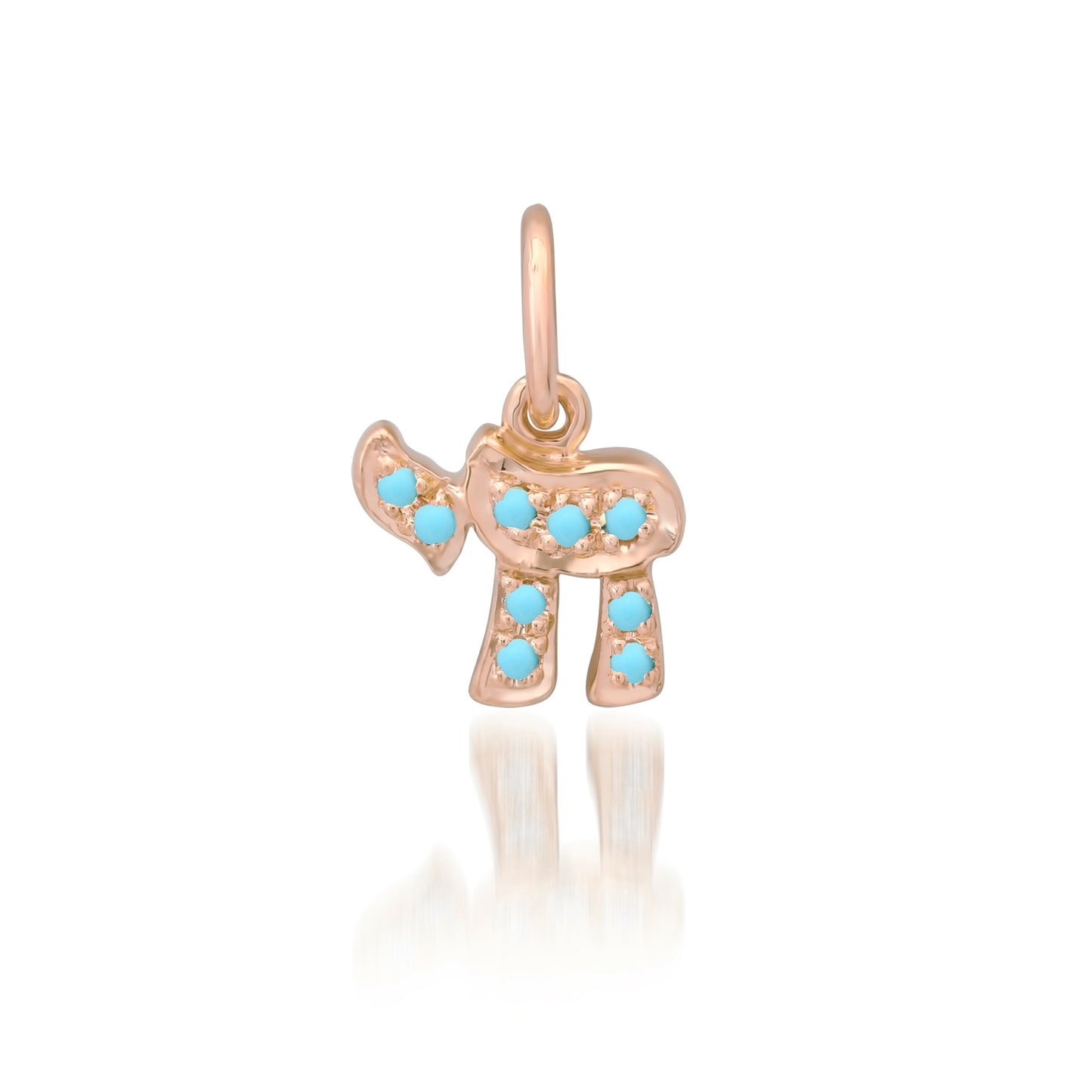14K Gold Pavé Turquoise Hebrew Chai Charm Pendant