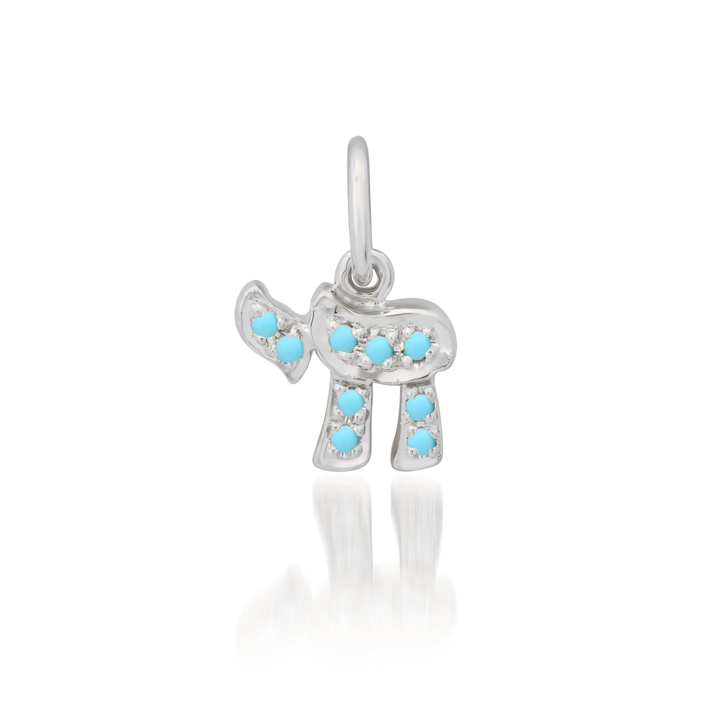 14K Gold Pavé Turquoise Hebrew Chai Charm Pendant