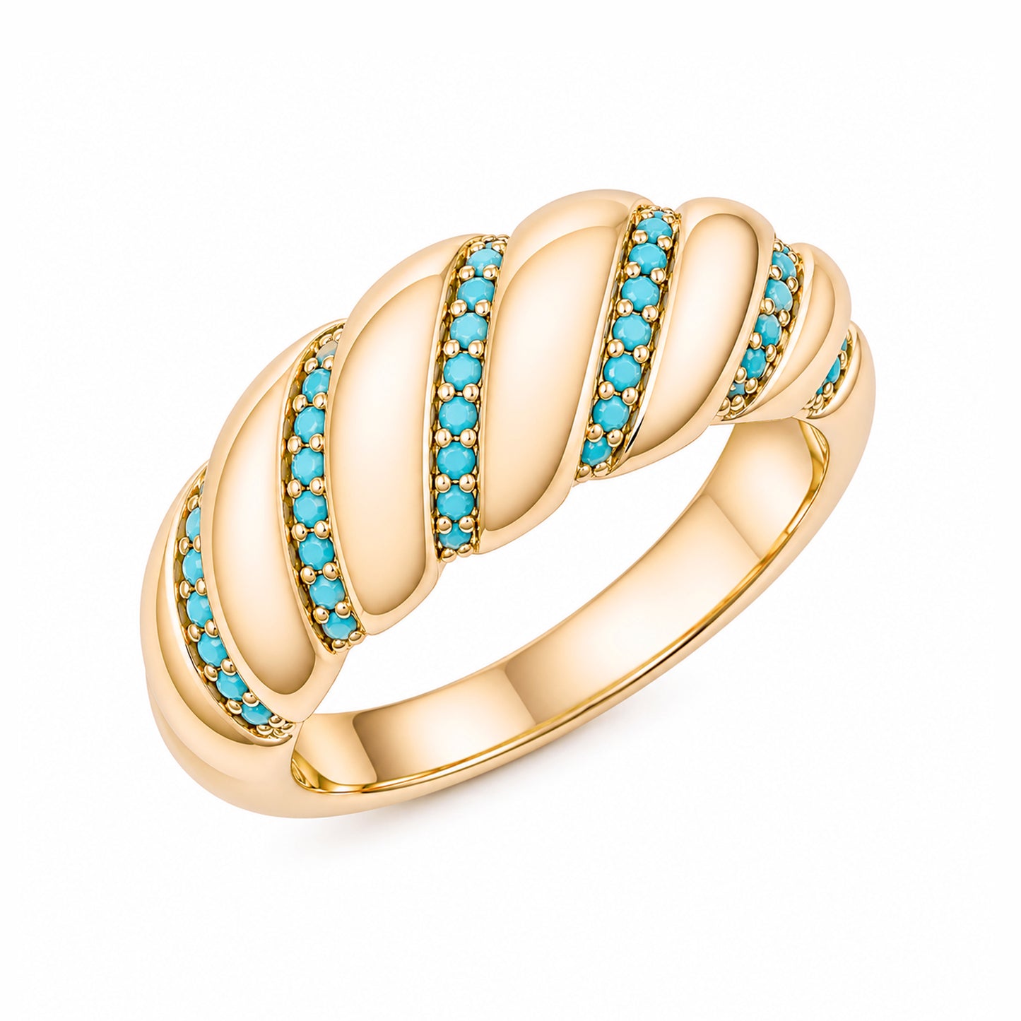 14K Gold Turquoise Domed Croissant Ring