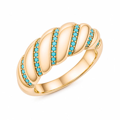14K Gold Turquoise Domed Croissant Ring