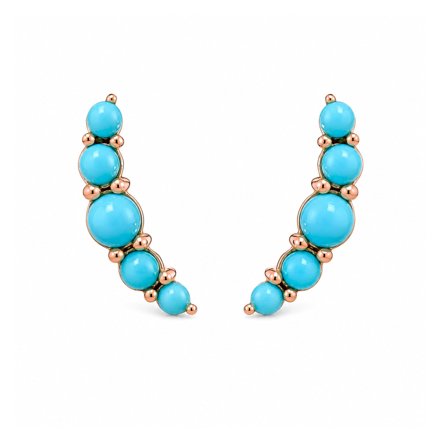14K Gold Turquoise Crescent Climber Stud Earrings