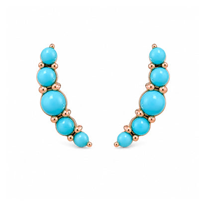 14K Gold Turquoise Crescent Climber Stud Earrings